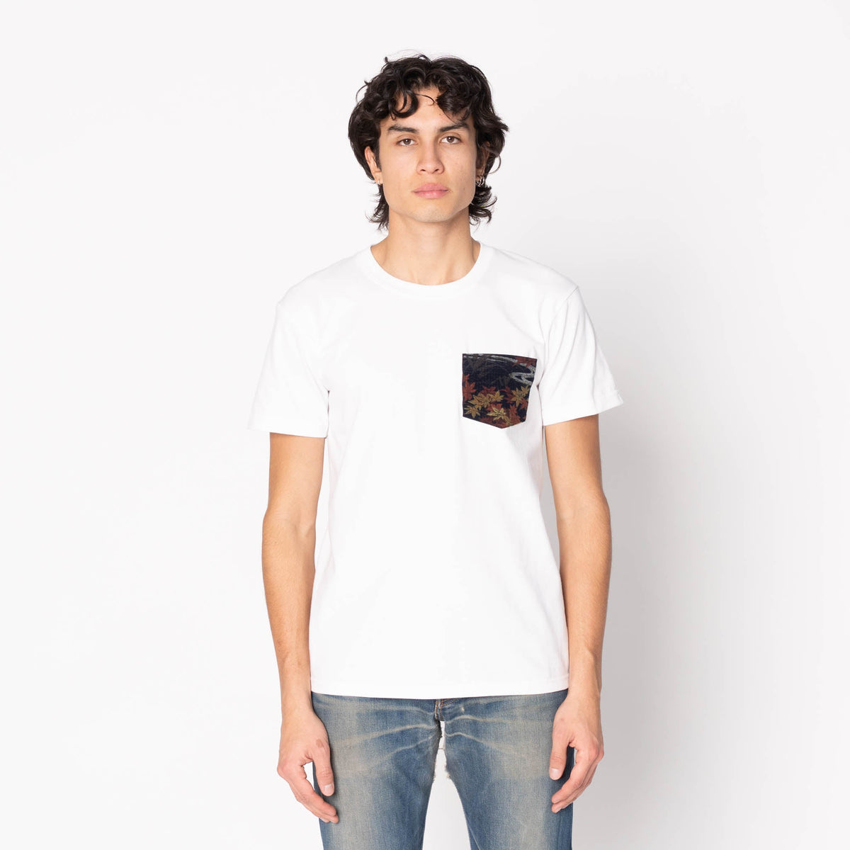 Pocket Tee - White - Printed Autumn - Navy by Naked & Famous Denim