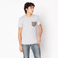 Pocket Tee - Heather Grey - Kimono Scramble - Indigo by Naked & Famous Denim
