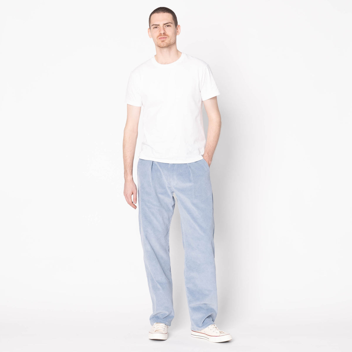 Pleated Trouser - Faded Corduroy Organic - Pale Indigo by Naked & Famous Denim
