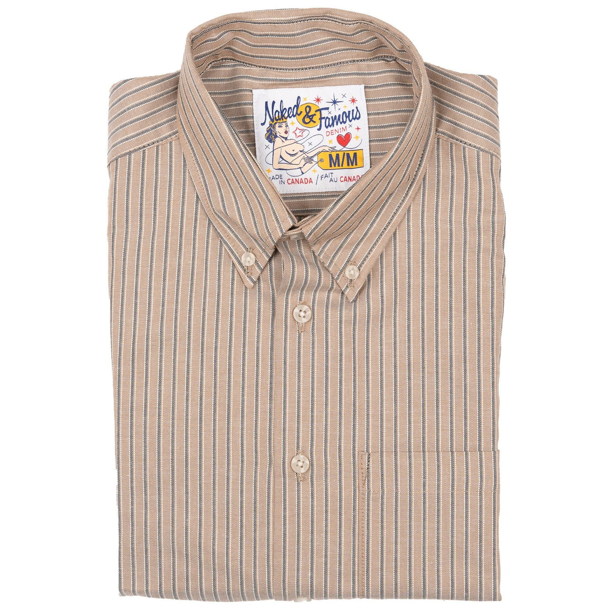 Easy Shirt - Soft Finish Classic Stripe - Taupe by Naked & Famous Denim