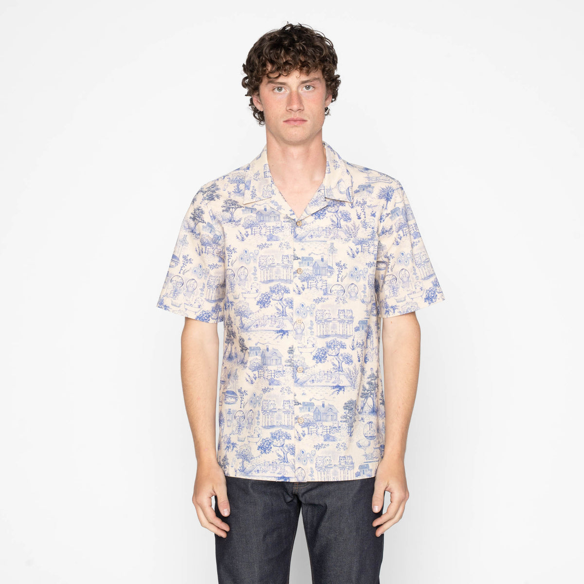 Aloha Shirt - Linen Cats - Blue by Naked & Famous Denim