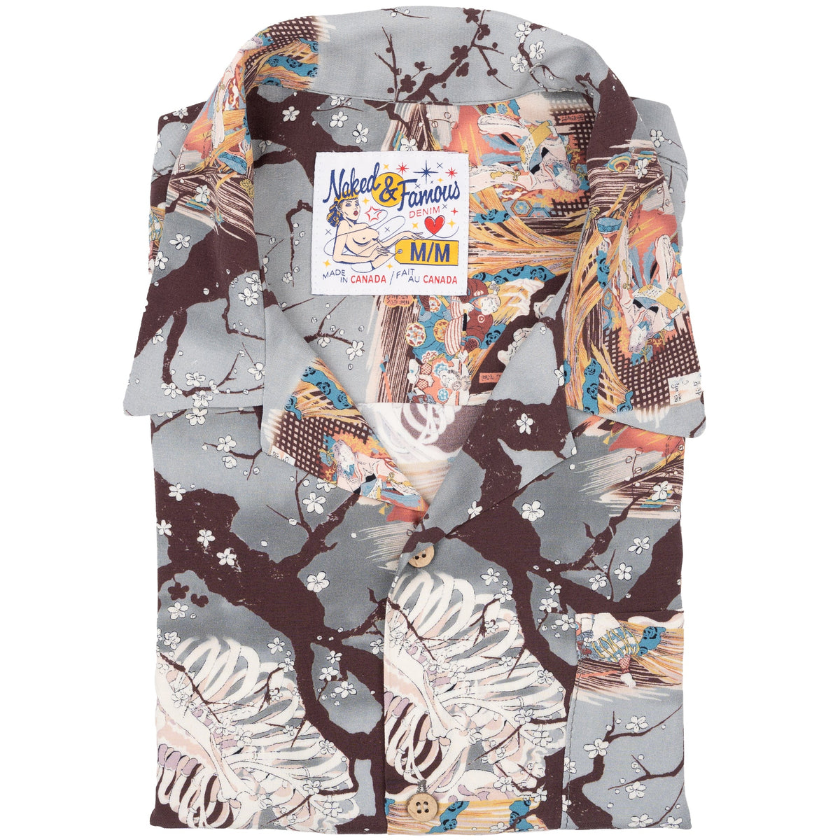 Aloha Shirt - Skeletons - Pale Blue by Naked & Famous Denim