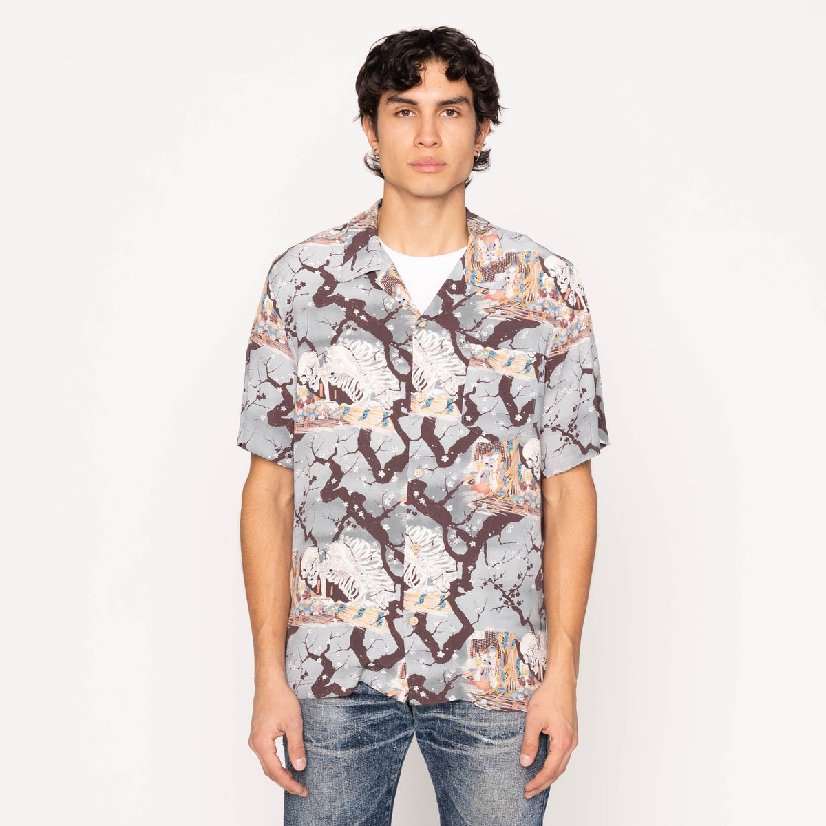Aloha Shirt - Skeletons - Pale Blue by Naked & Famous Denim