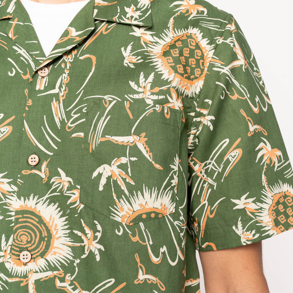 Aloha Shirt - Waikiki Waves - Green by Naked & Famous Denim