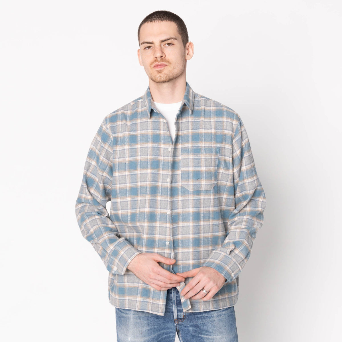 True Shirt - Soft Brushed Faded Flannel - Faded Blue by Naked & Famous Denim