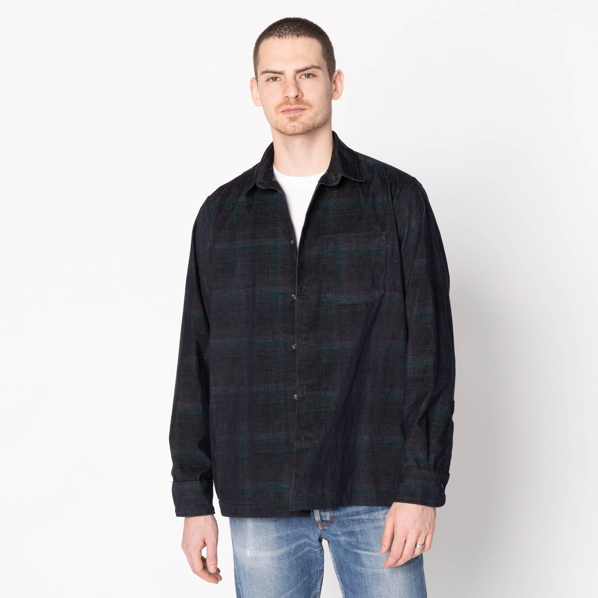 True Shirt - Corduroy Shirting (21W) - Navy / Green by Naked & Famous Denim