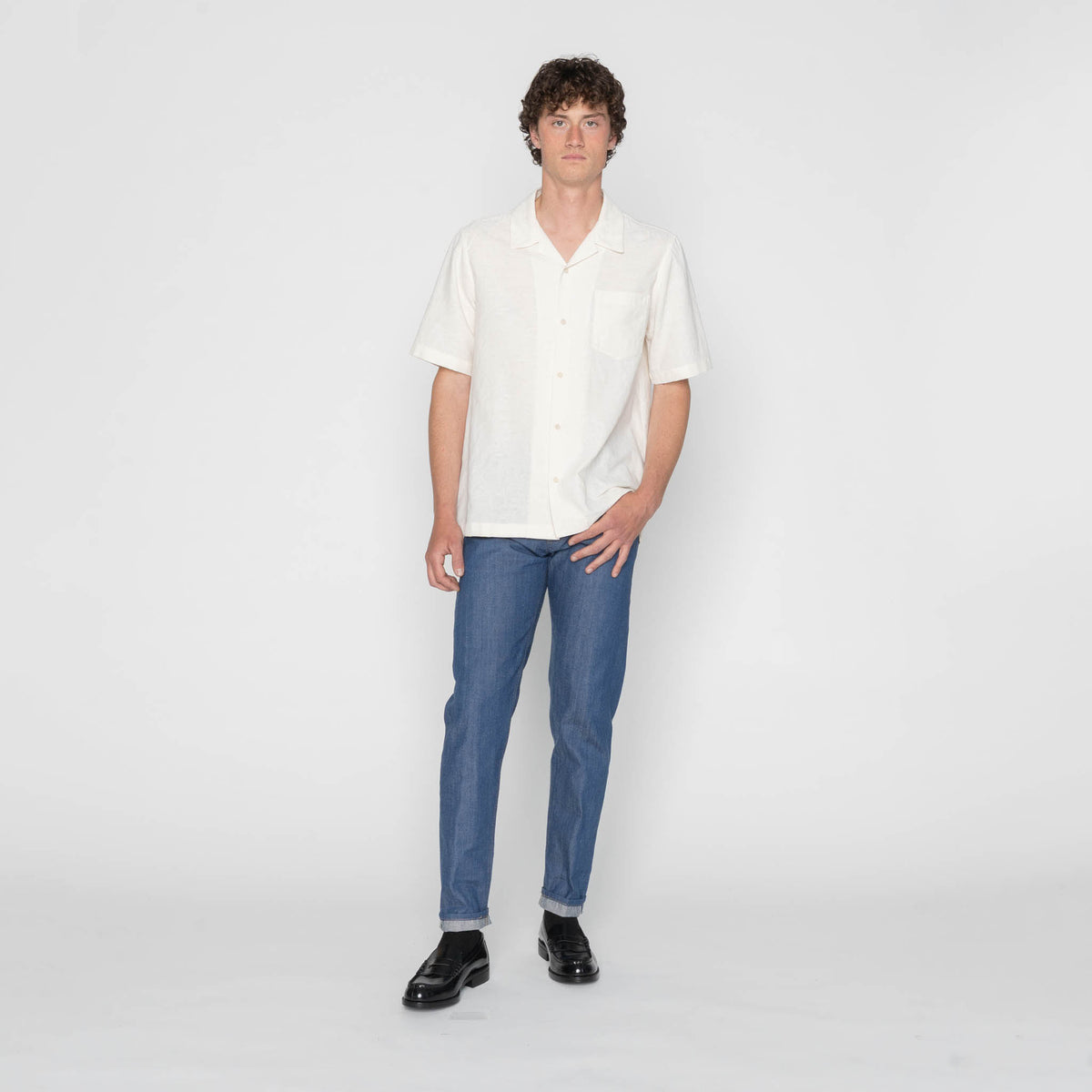 Aloha Shirt - Jungle Jacquard - White by Naked & Famous Denim