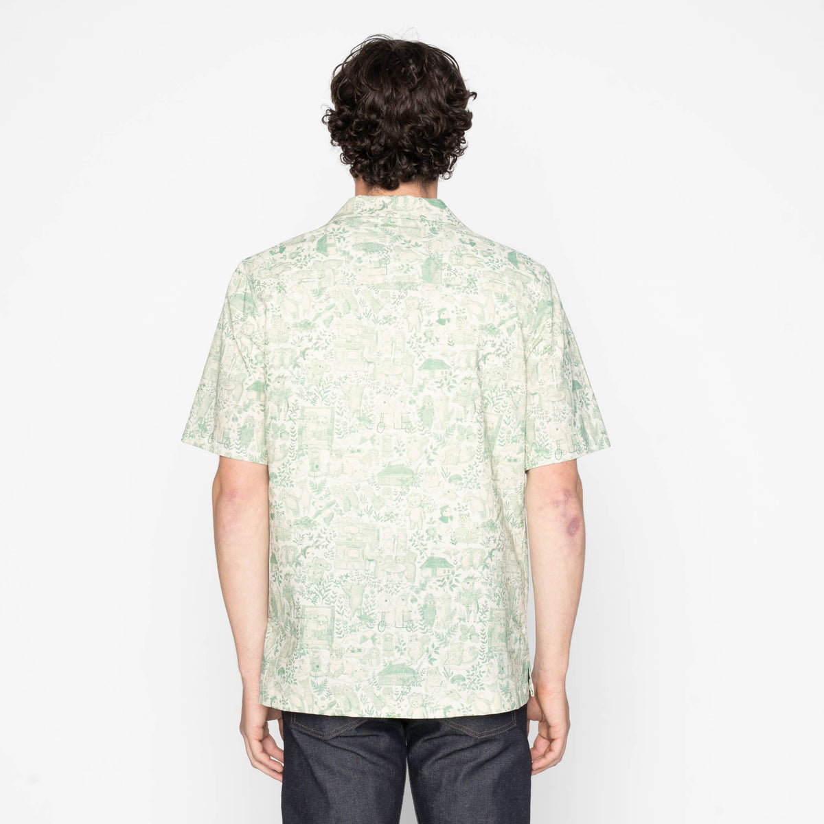 Aloha Shirt - Linen Animals - Green by Naked & Famous Denim
