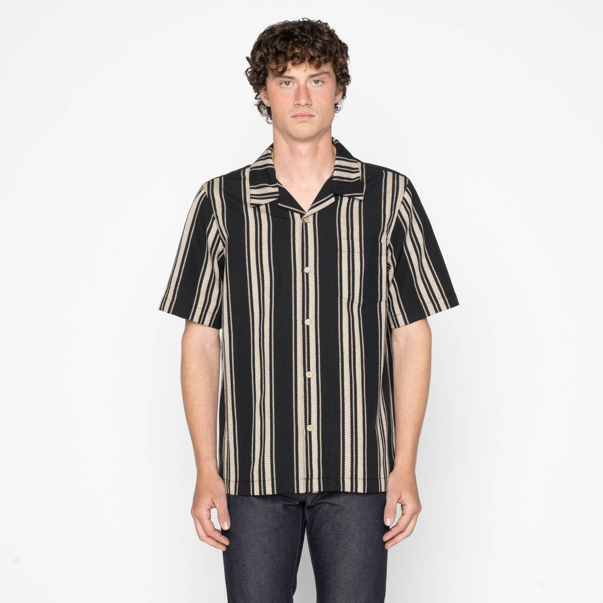 Aloha Shirt - Dobby Bands - Black by Naked & Famous Denim