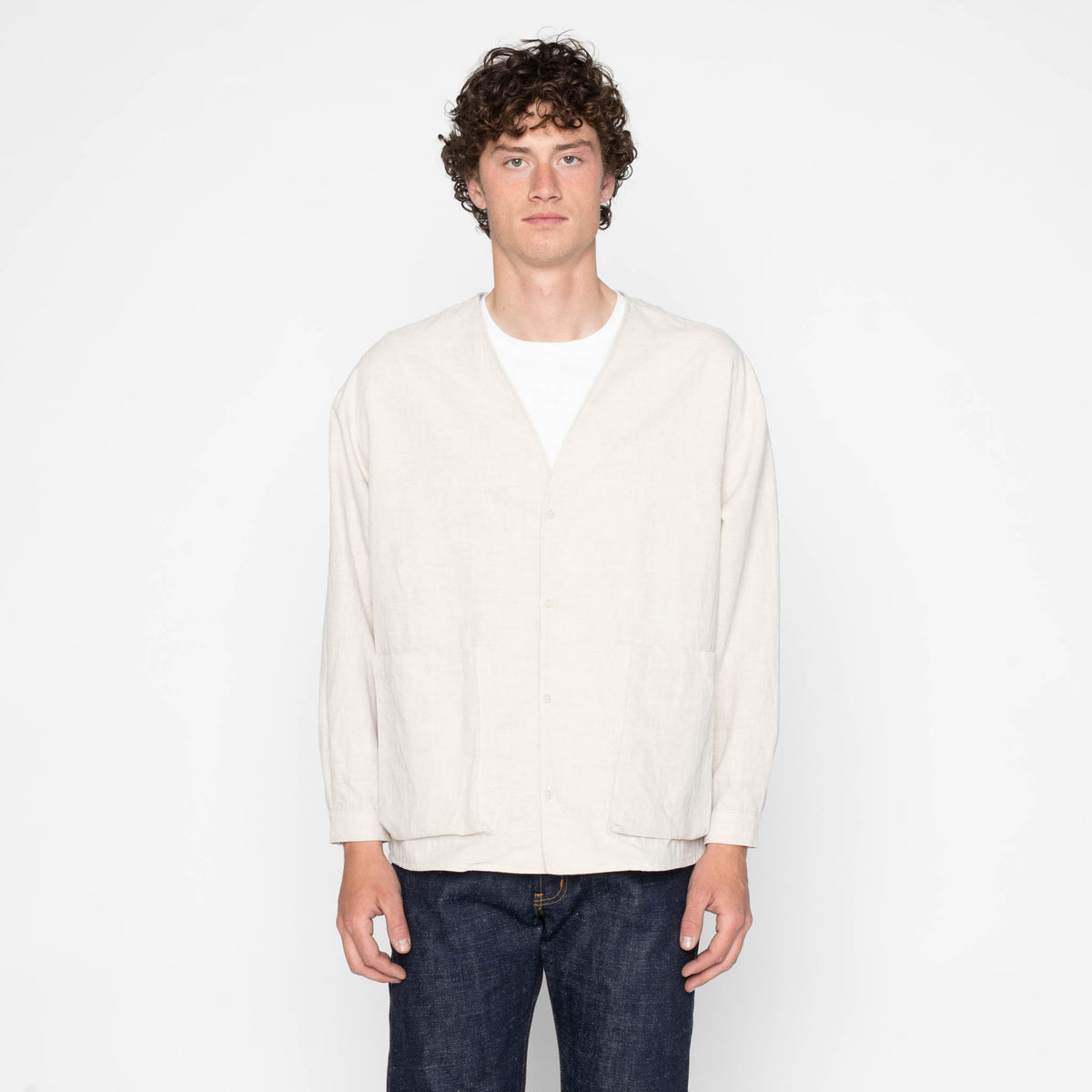 Wise Guy Jacket - Linen Blend Denim - Ecru by Naked & Famous Denim