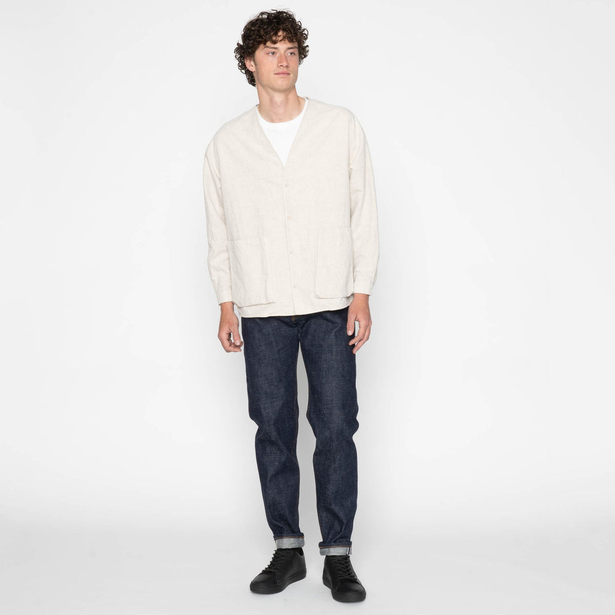 Wise Guy Jacket - Linen Blend Denim - Ecru by Naked & Famous Denim