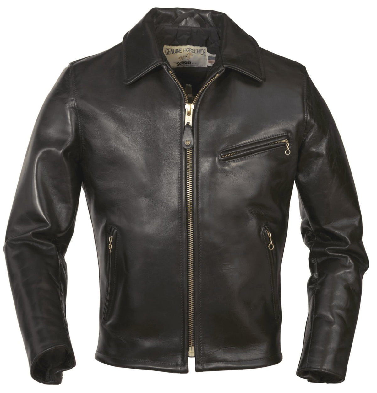 689H - Horsehide Black Racer Motorcycle Leather Jacket by Schott