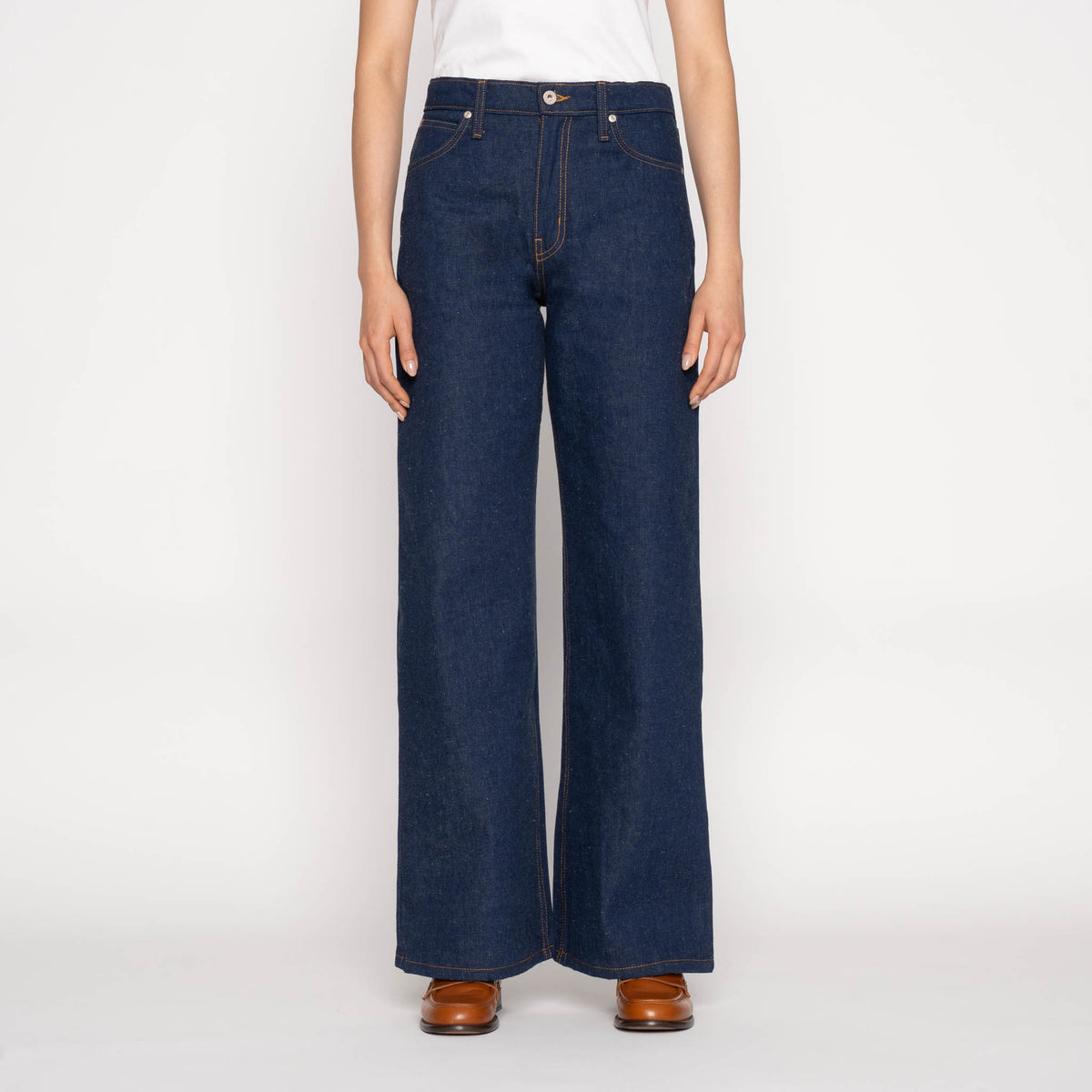 Wide Wild West - 2x1 Dungaree Nep Denim - Mid Indigo by Naked & Famous Denim