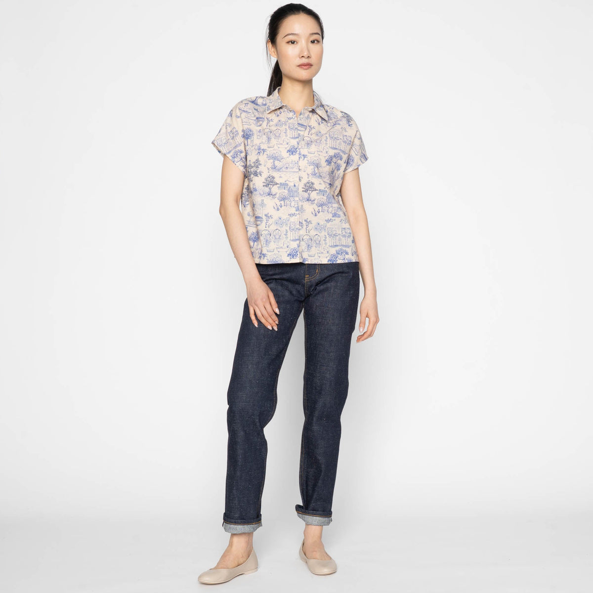 Billie Shirt - Linen Cats by Naked & Famous Denim