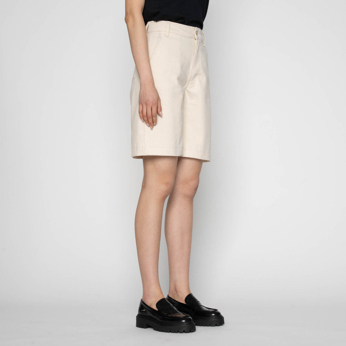 Andie Shorts - Hard Twist Organic Herringbone - Ecru by Naked & Famous Denim