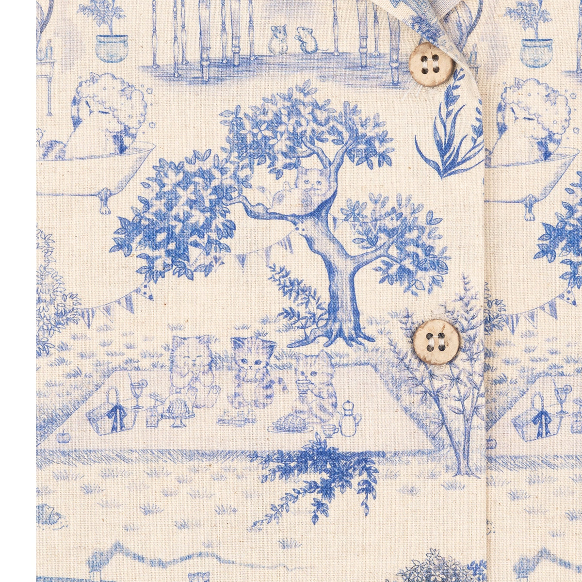 Camp Collar Shirt - Linen Cats - Blue by Naked & Famous Denim