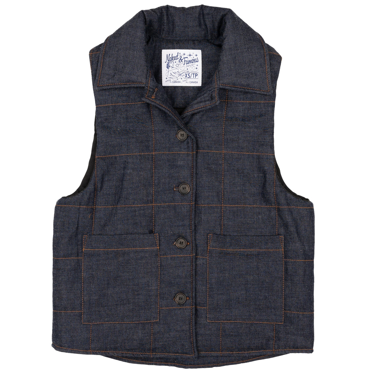 Quilted Vest - Slub Nep Rinsed - Indigo by Naked & Famous Denim