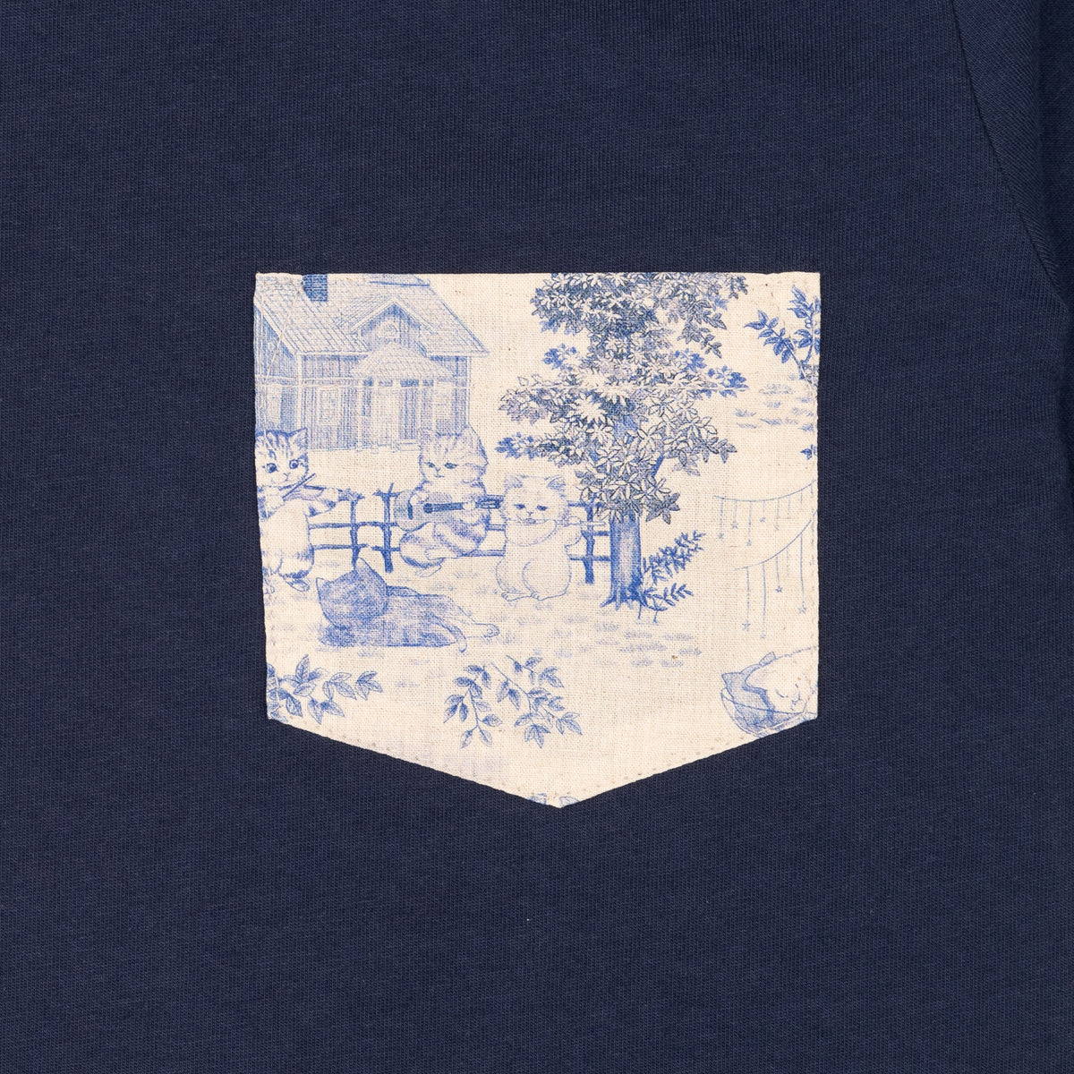 Pocket Tee - Navy - Linen Cats - Blue by Naked & Famous Denim