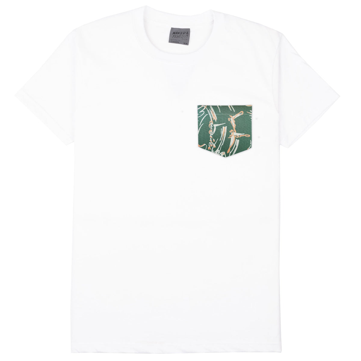 Pocket Tee - White - Waikiki Waves - Green by Naked & Famous Denim
