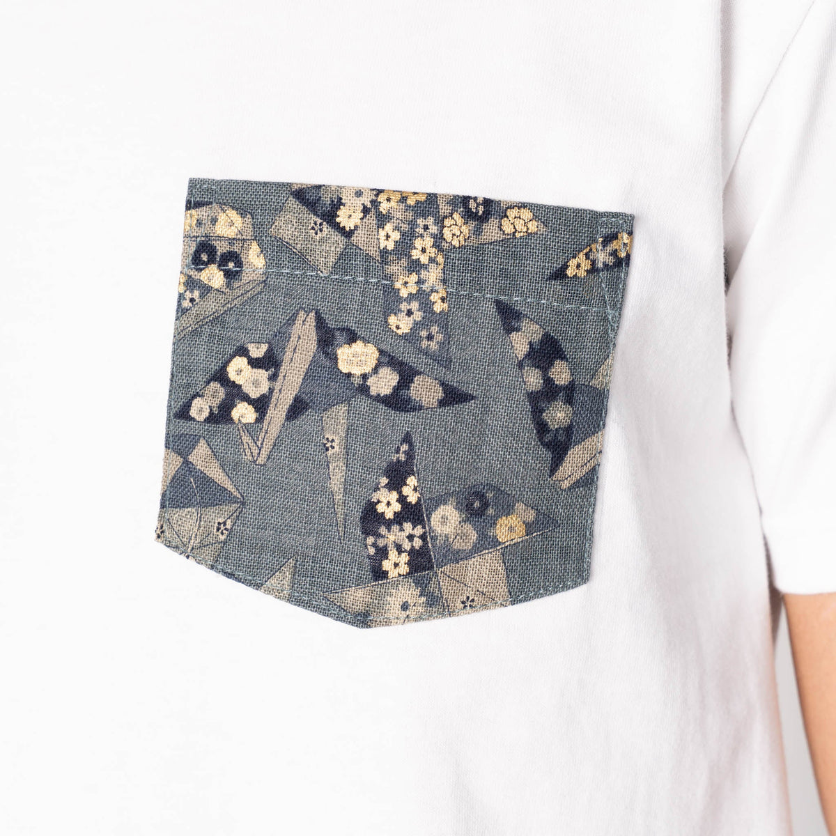 Pocket Tee - White - Origami Poplin - Blue by Naked & Famous Denim