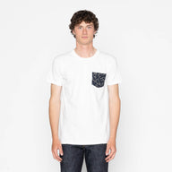 Pocket Tee - White + Matsuba Pines Needle - Indigo by Naked & Famous Denim