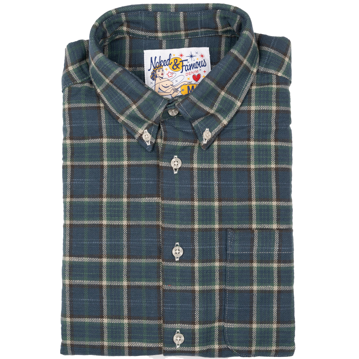 Easy Shirt - Big Slub Check Flannel - Navy + Green by Naked & Famous Denim