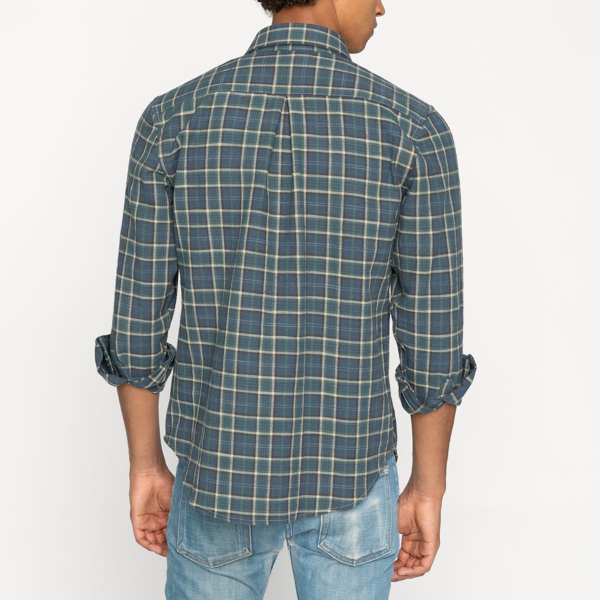 Easy Shirt - Big Slub Check Flannel - Navy + Green by Naked & Famous Denim