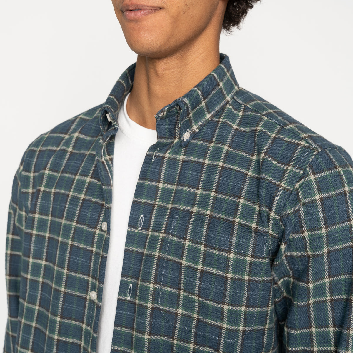 Easy Shirt - Big Slub Check Flannel - Navy + Green by Naked & Famous Denim