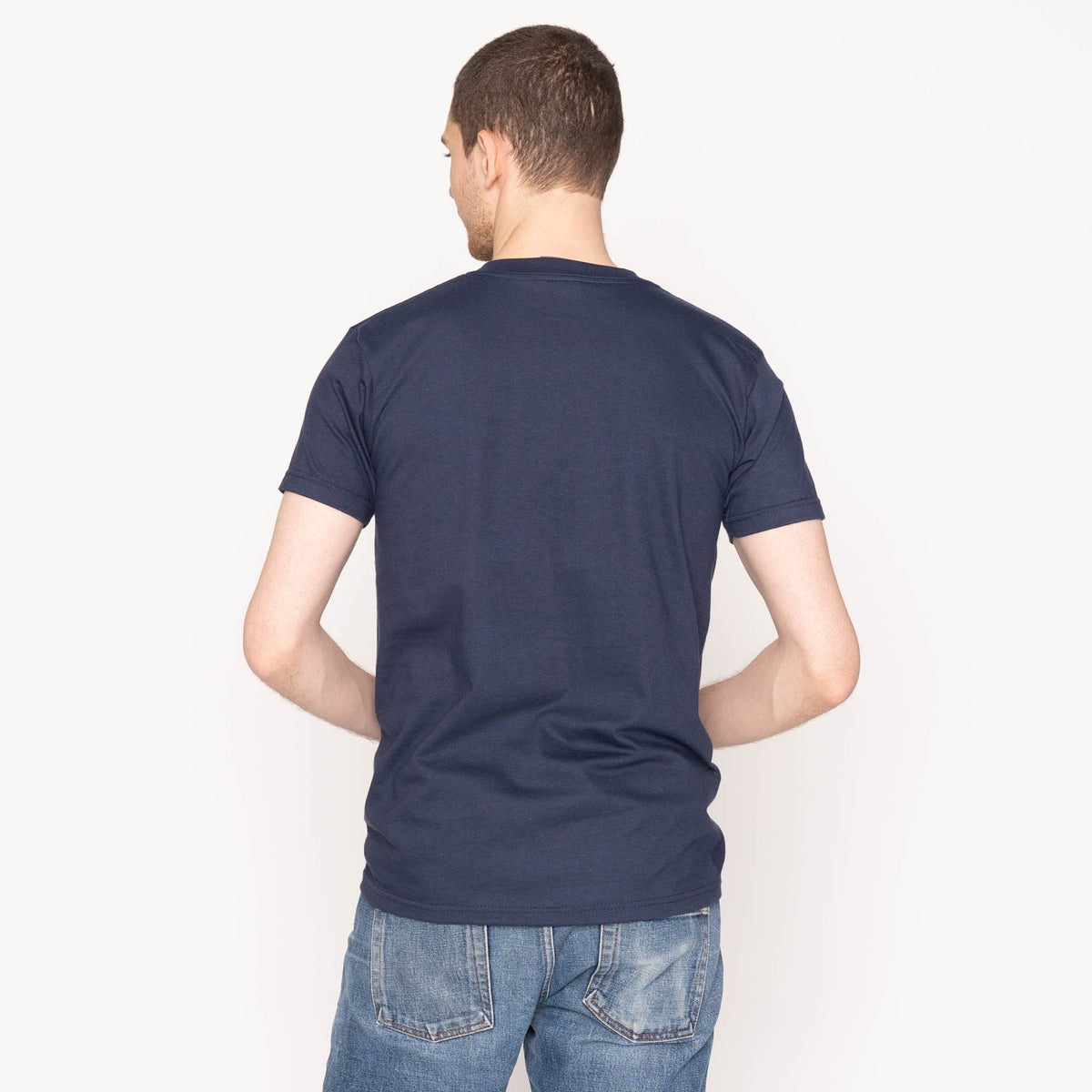 Pocket Tee - Navy - Dobby Patchwork - Pale Blue by Naked & Famous Denim