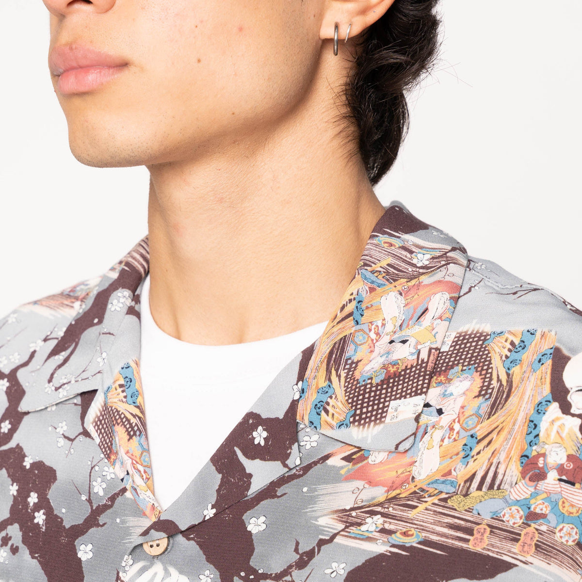 Aloha Shirt - Skeletons - Pale Blue by Naked & Famous Denim