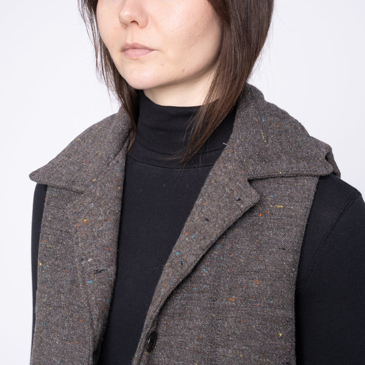 Quilted Vest - Wool Multi Nep - Brown by Naked & Famous Denim
