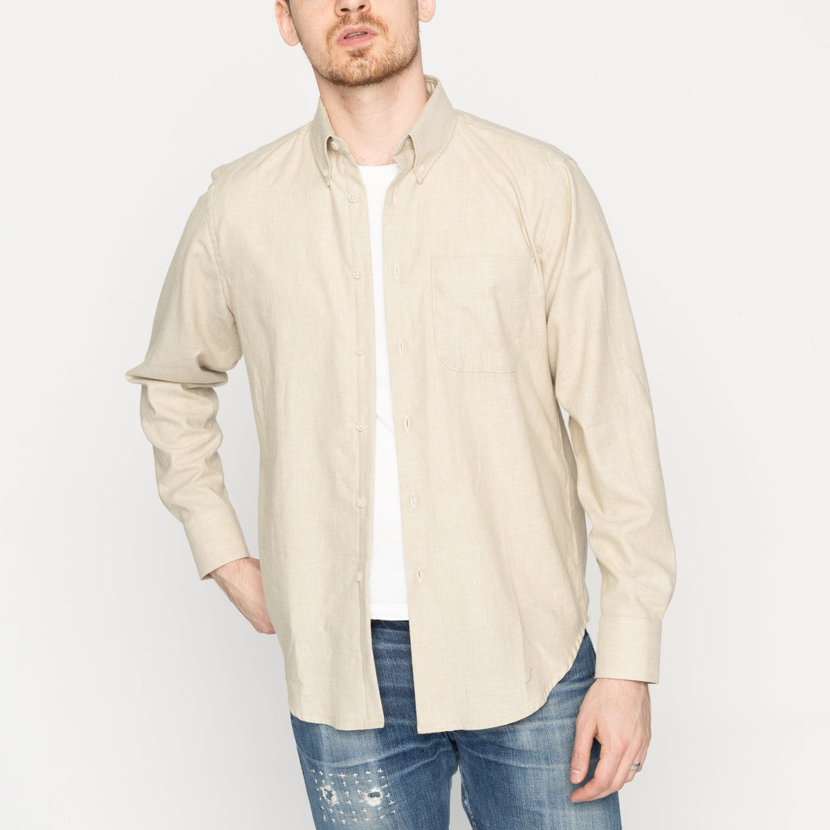 Easy Shirt - Melange Soft Twill - Pale Taupe by Naked & Famous Denim