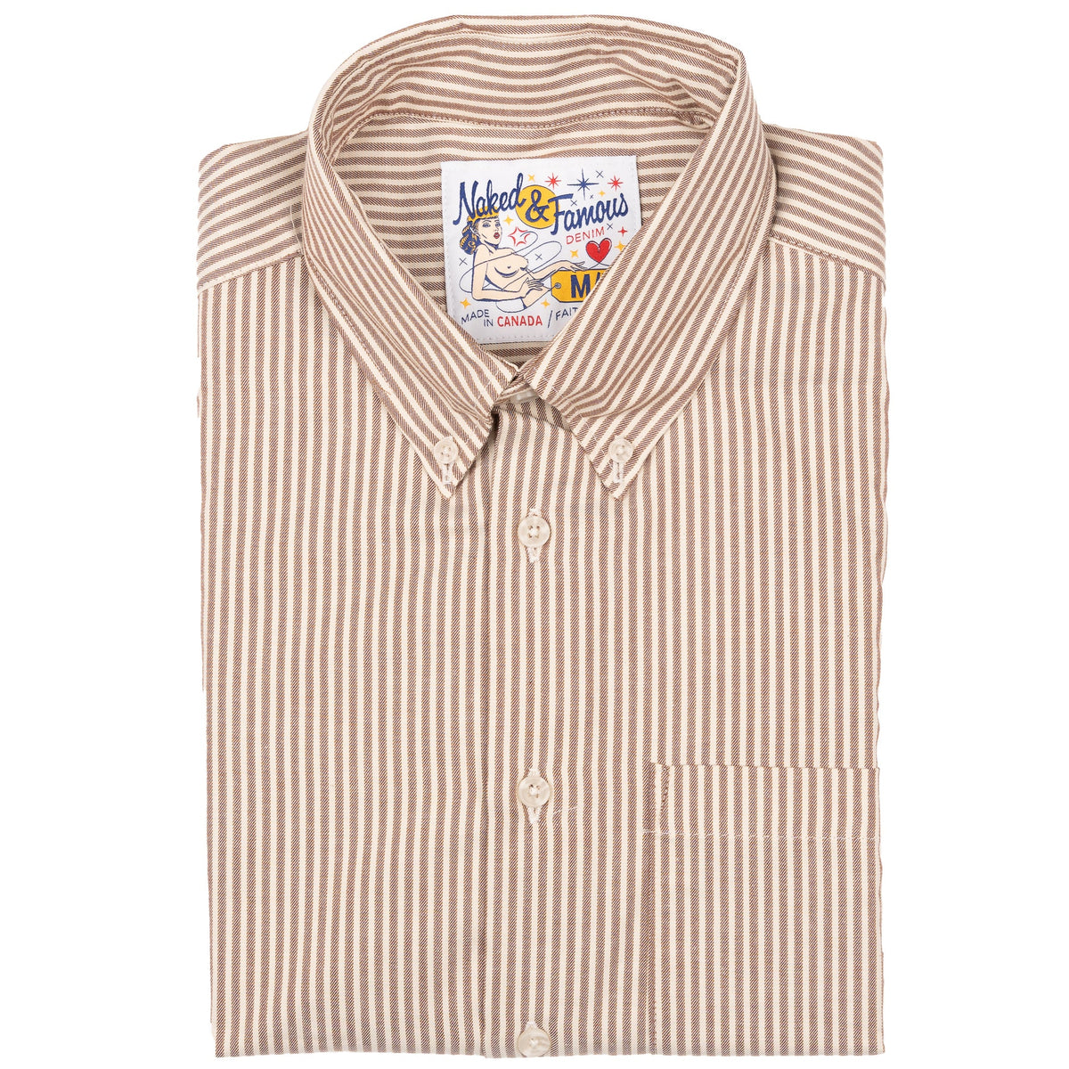 Easy Shirt - Soft Finish Classic Stripe - Cream + Brown by Naked & Famous Denim