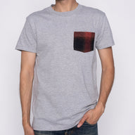 Pocket Tee - Heather Grey + Tweedy Cotton Vintage Brushed - Red by Naked & Famous Denim