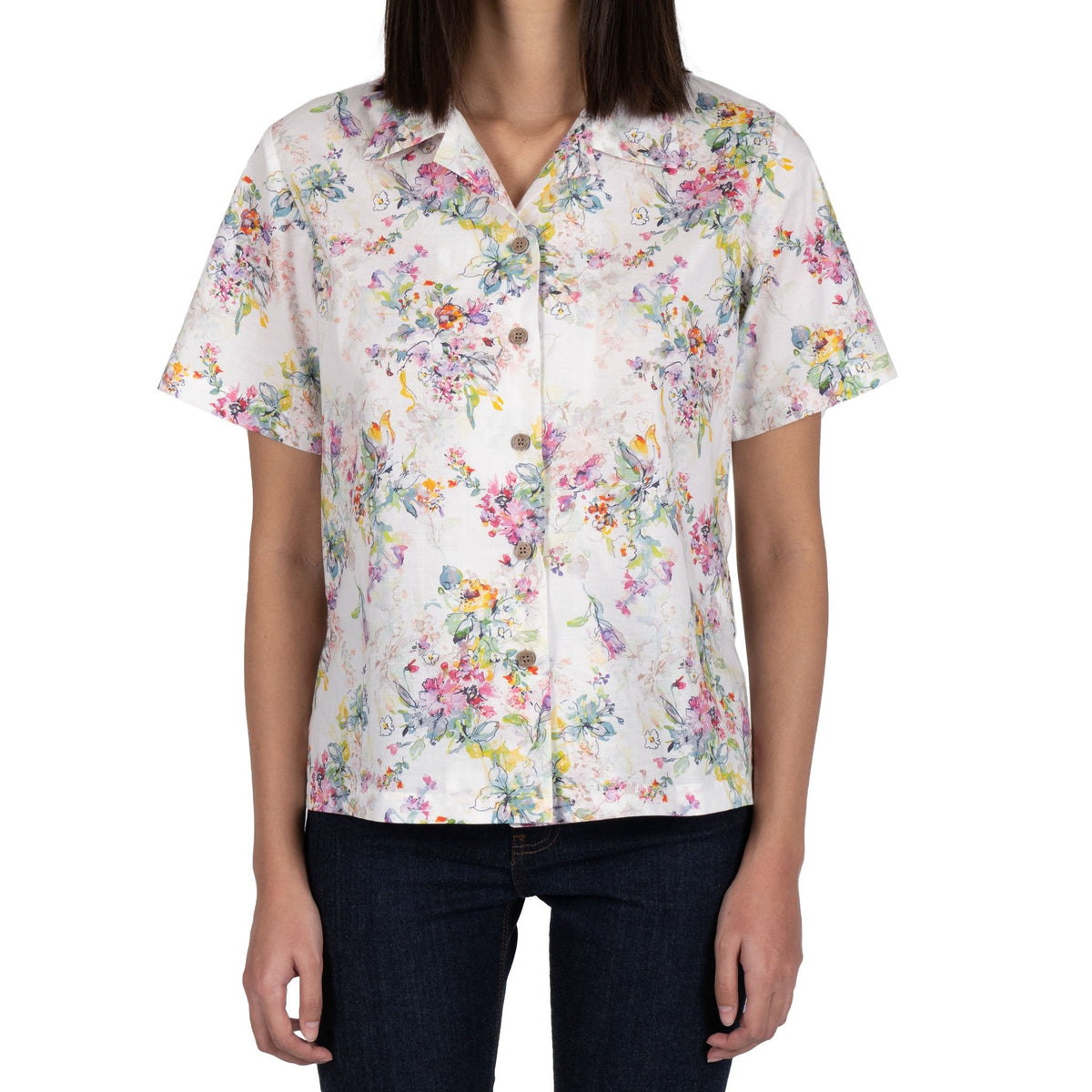 Camp Collar Shirt - Flower Painting - White by Naked & Famous Denim