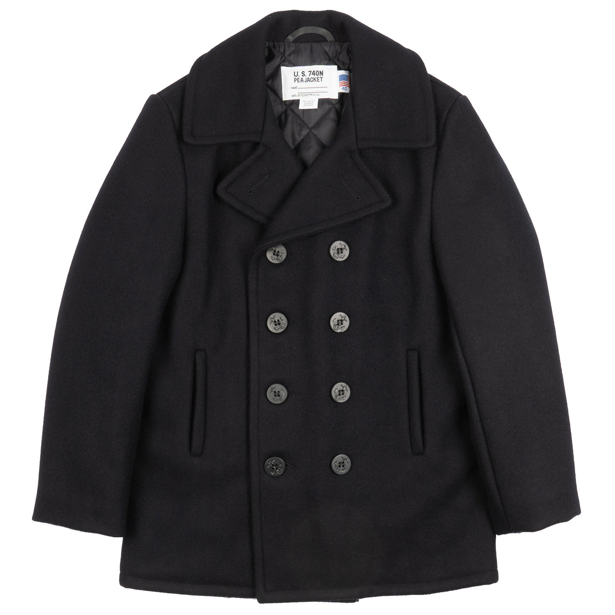 740 - Classic Melton Wool Navy Pea Coat - New Navy by Schott