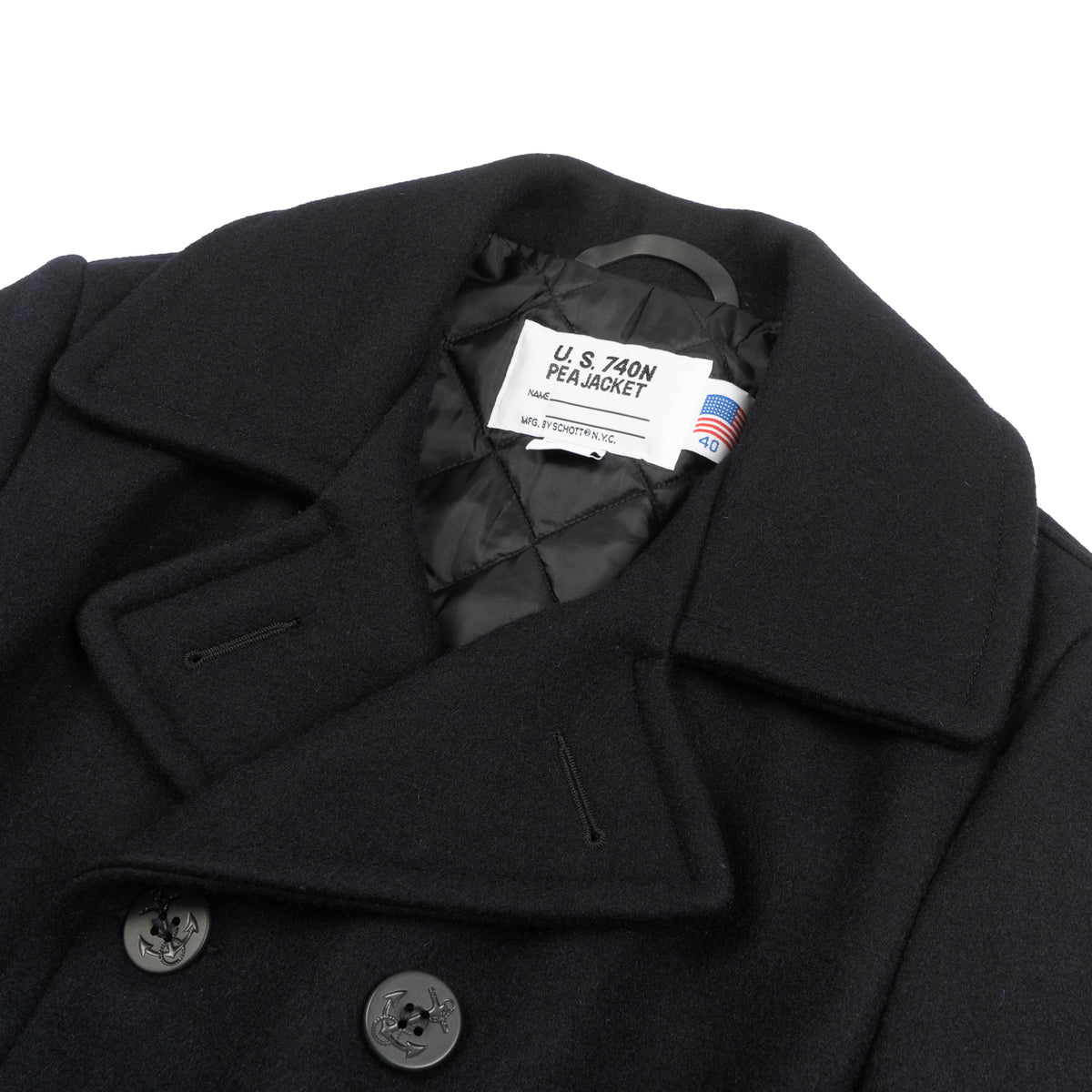 740 - Classic Melton Wool Navy Pea Coat - New Navy by Schott