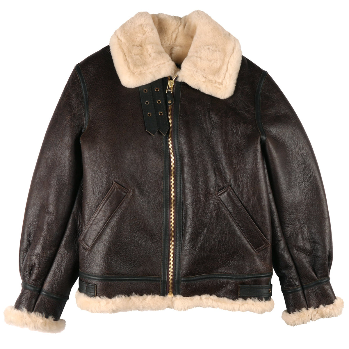 257S - Classic B-3 Sheepskin Leather Bomber Jacket - Brown by Schott