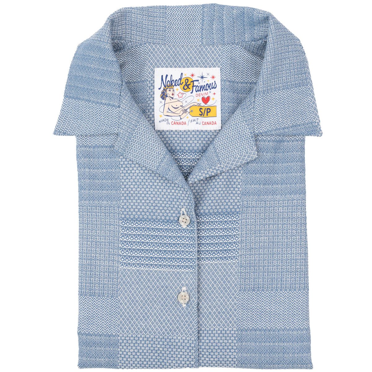 Camp Collar Shirt - Dobby Patchwork - Pale Blue by Naked & Famous Denim