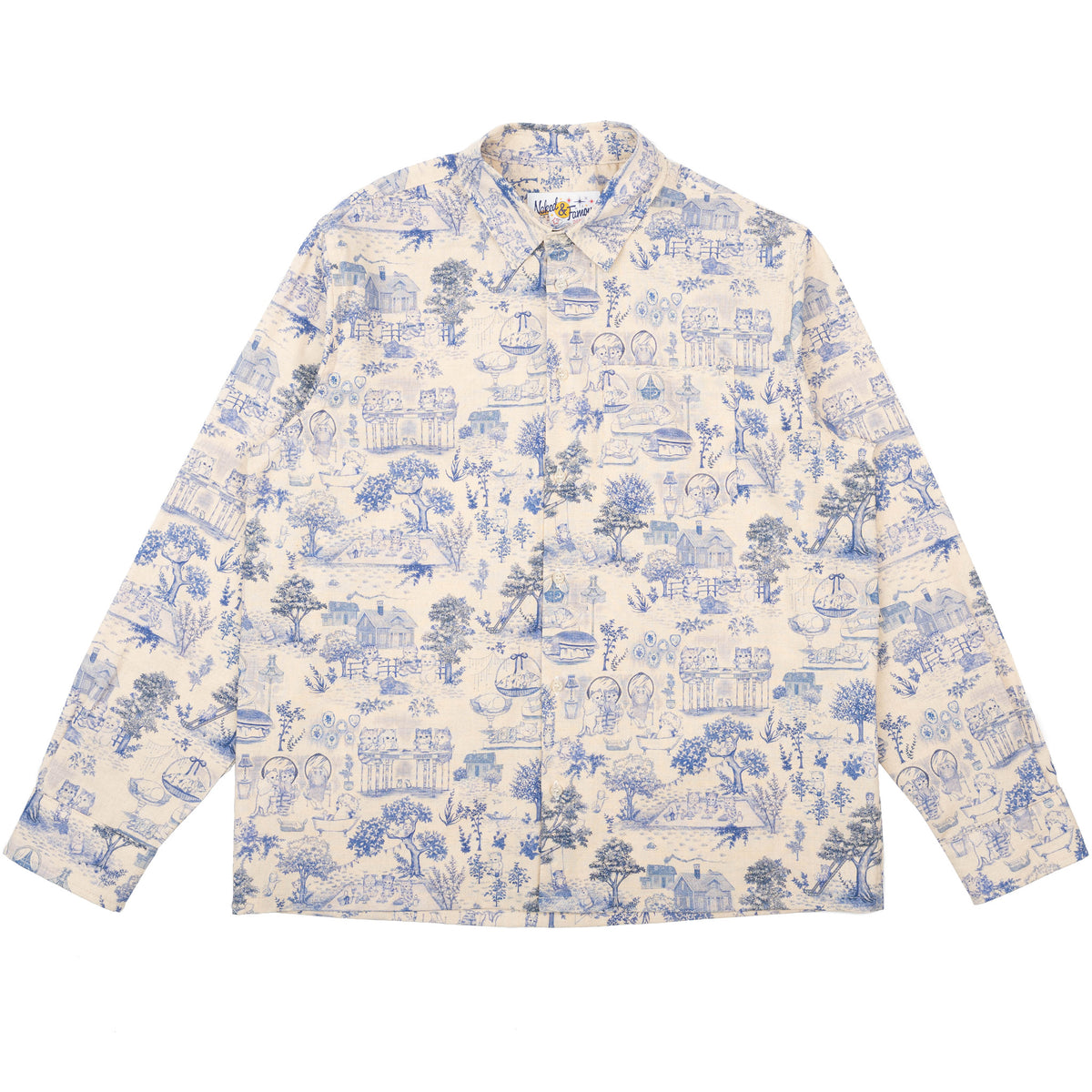 True Shirt - Linen Cats - Blue by Naked & Famous Denim