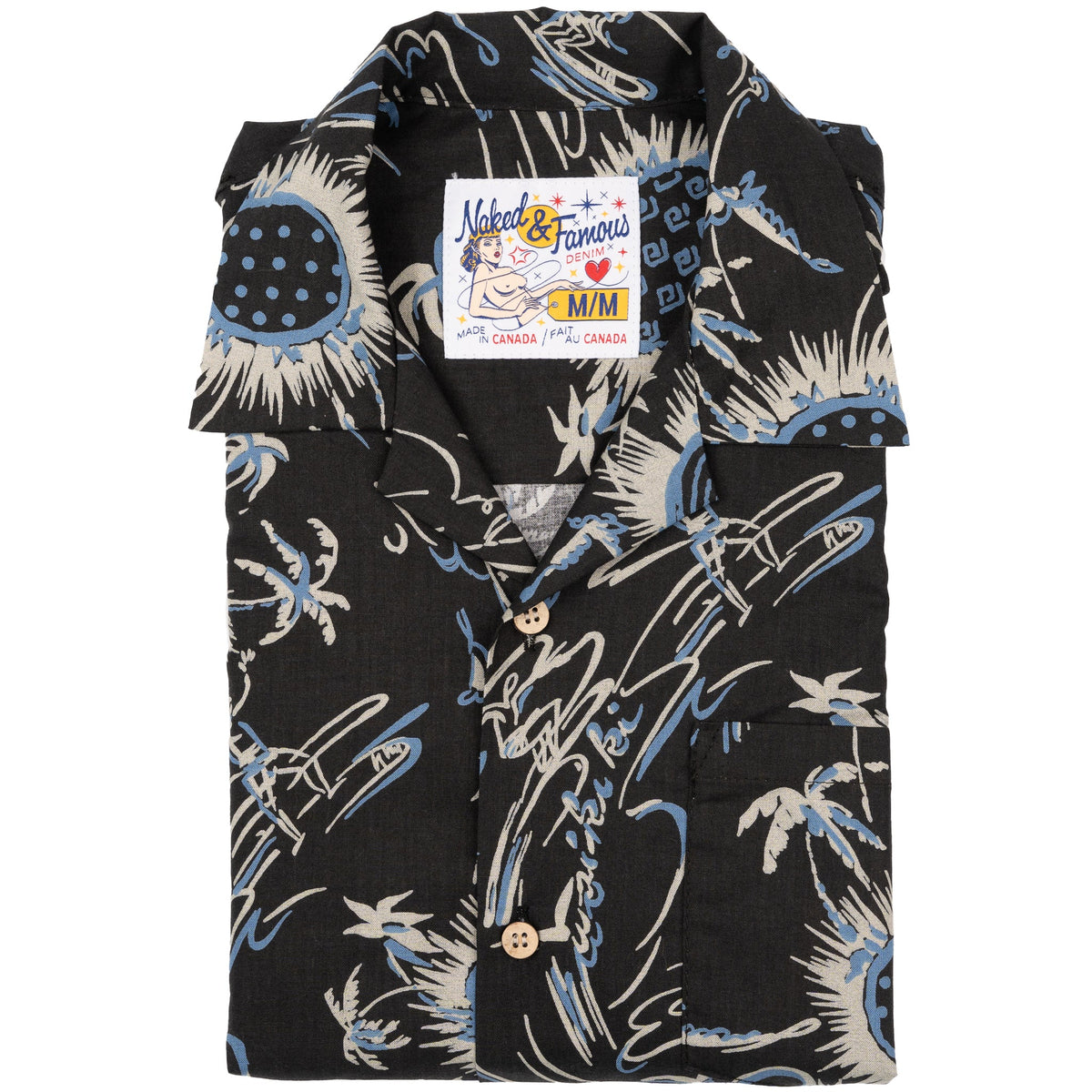 Aloha Shirt - Waikiki Waves - Black by Naked & Famous Denim