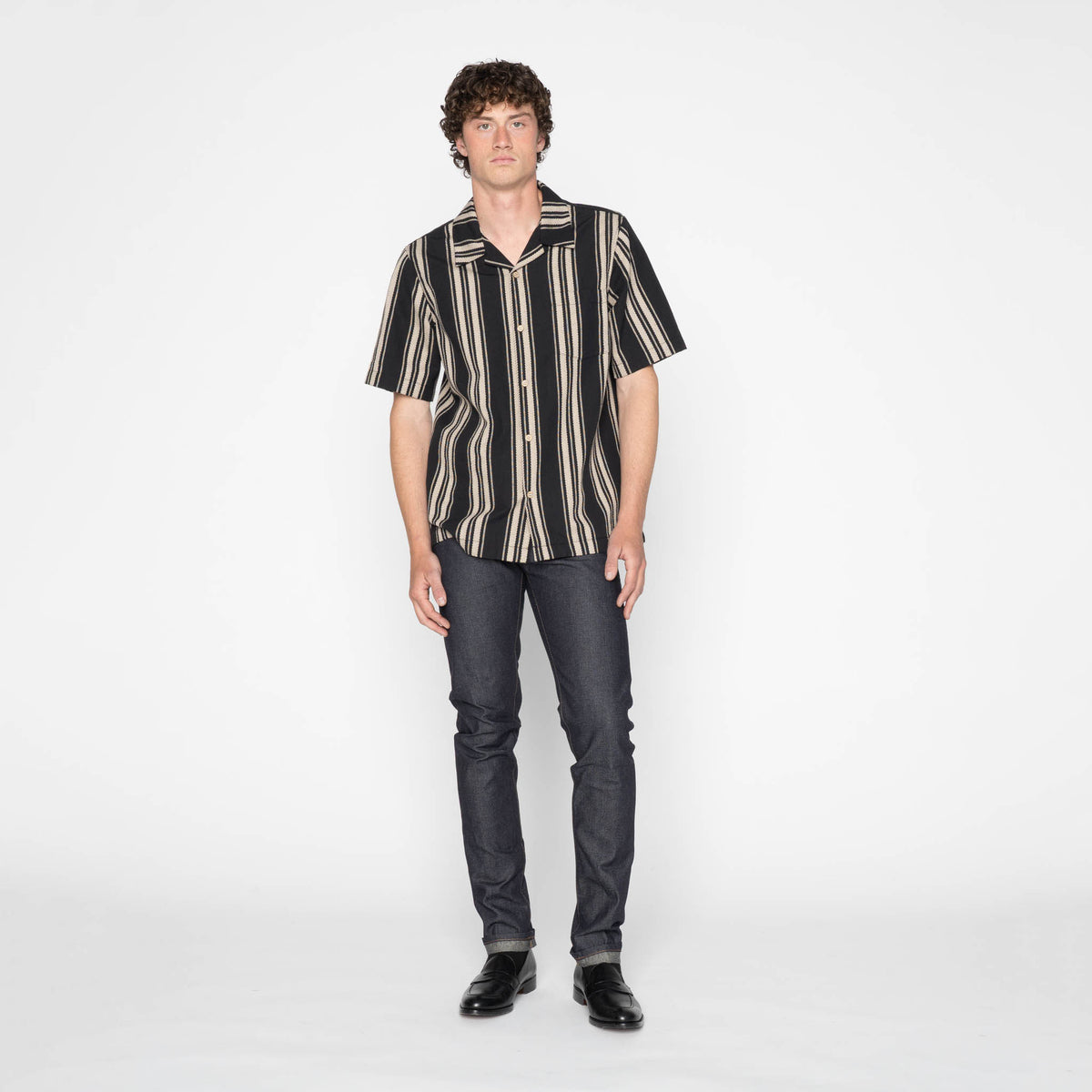 Aloha Shirt - Dobby Bands - Black by Naked & Famous Denim