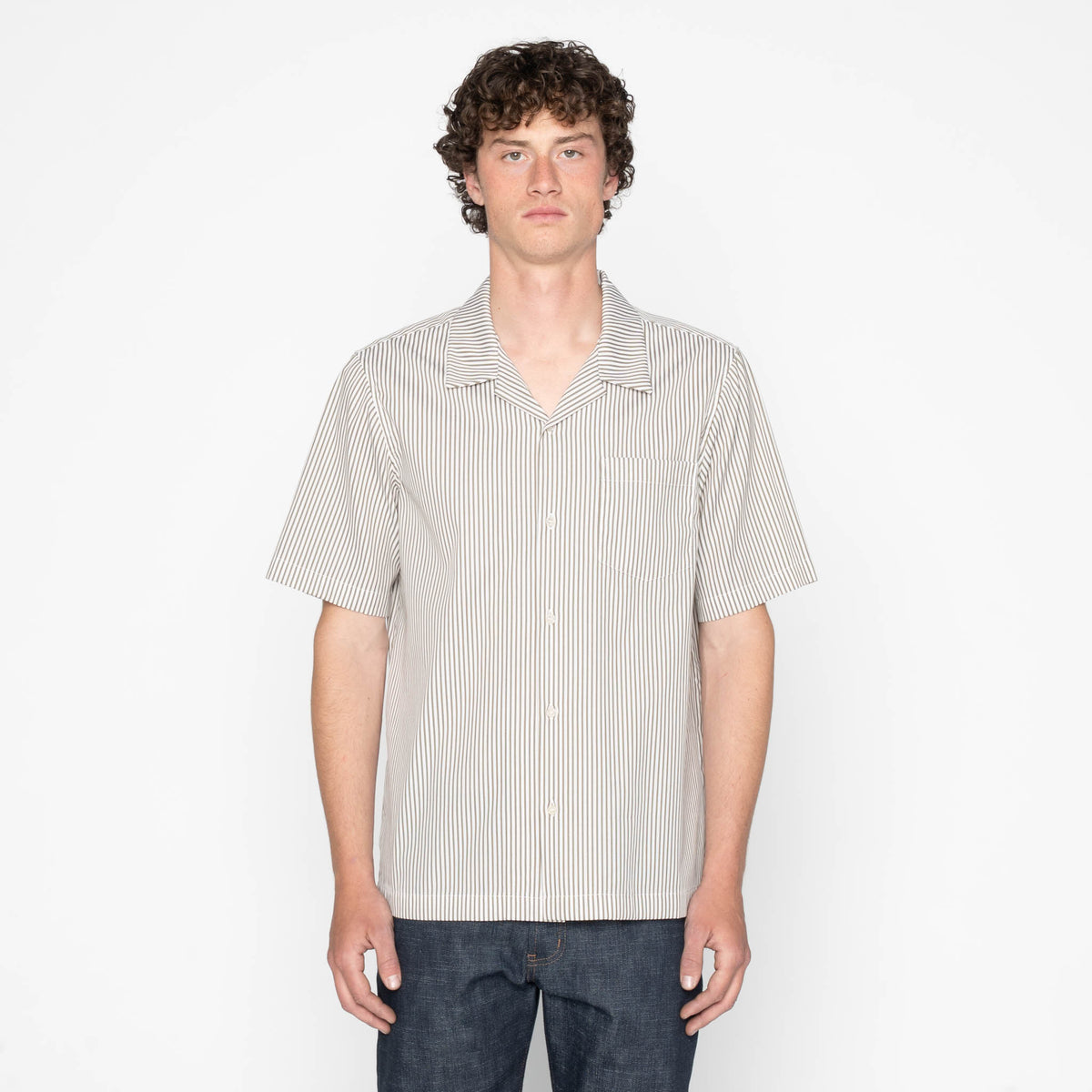 Aloha Shirt - Double Double Stripes - Green by Naked & Famous Denim
