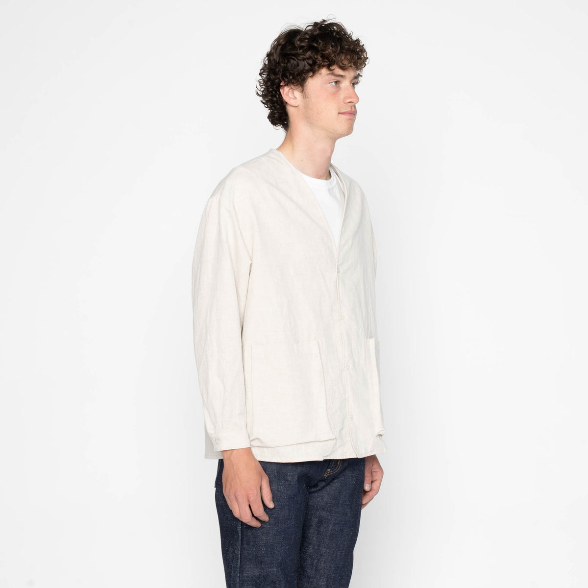 Wise Guy Jacket - Linen Blend Denim - Ecru by Naked & Famous Denim