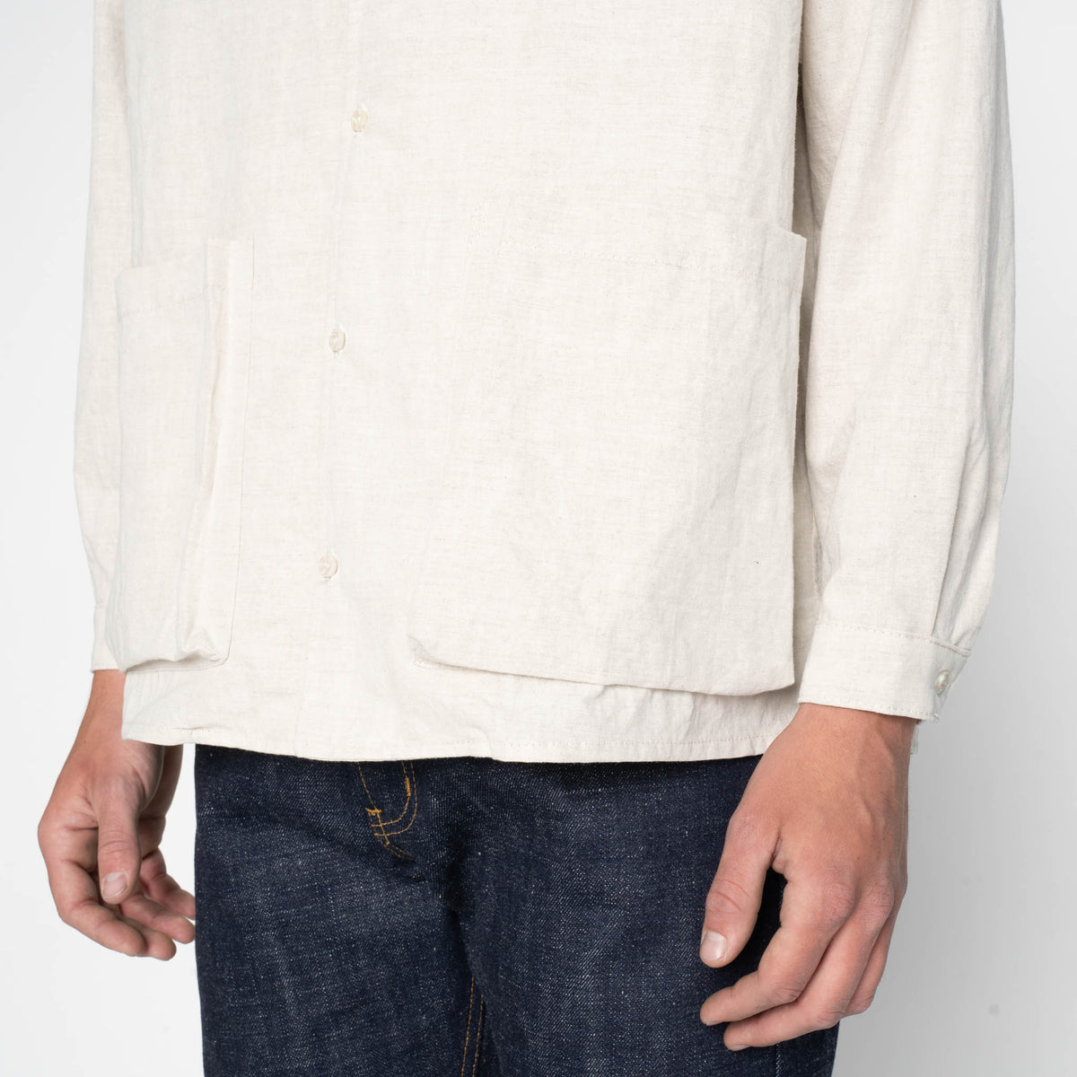 Wise Guy Jacket - Linen Blend Denim - Ecru by Naked & Famous Denim