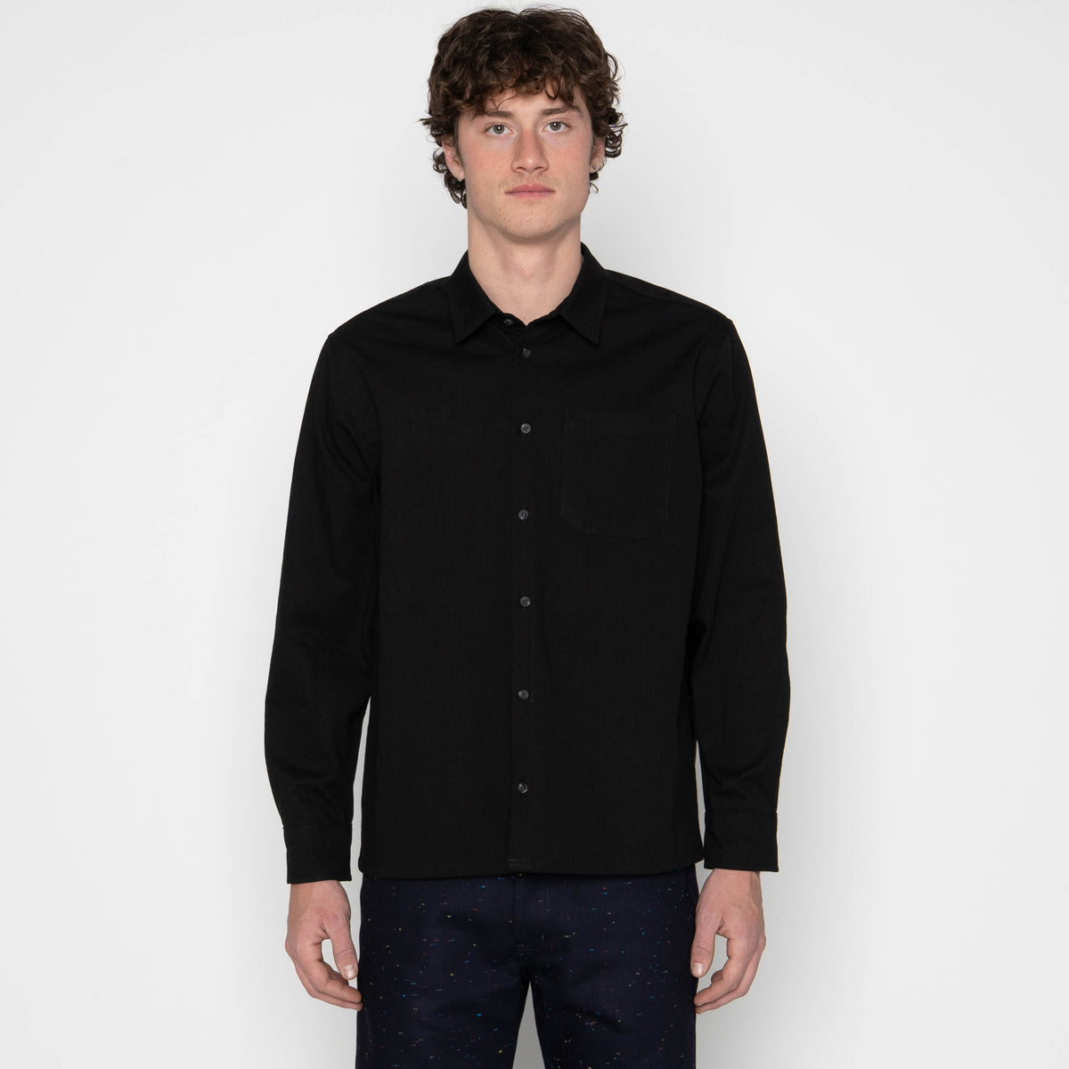 True Shirt - Black Herringbone Denim by Naked & Famous Denim