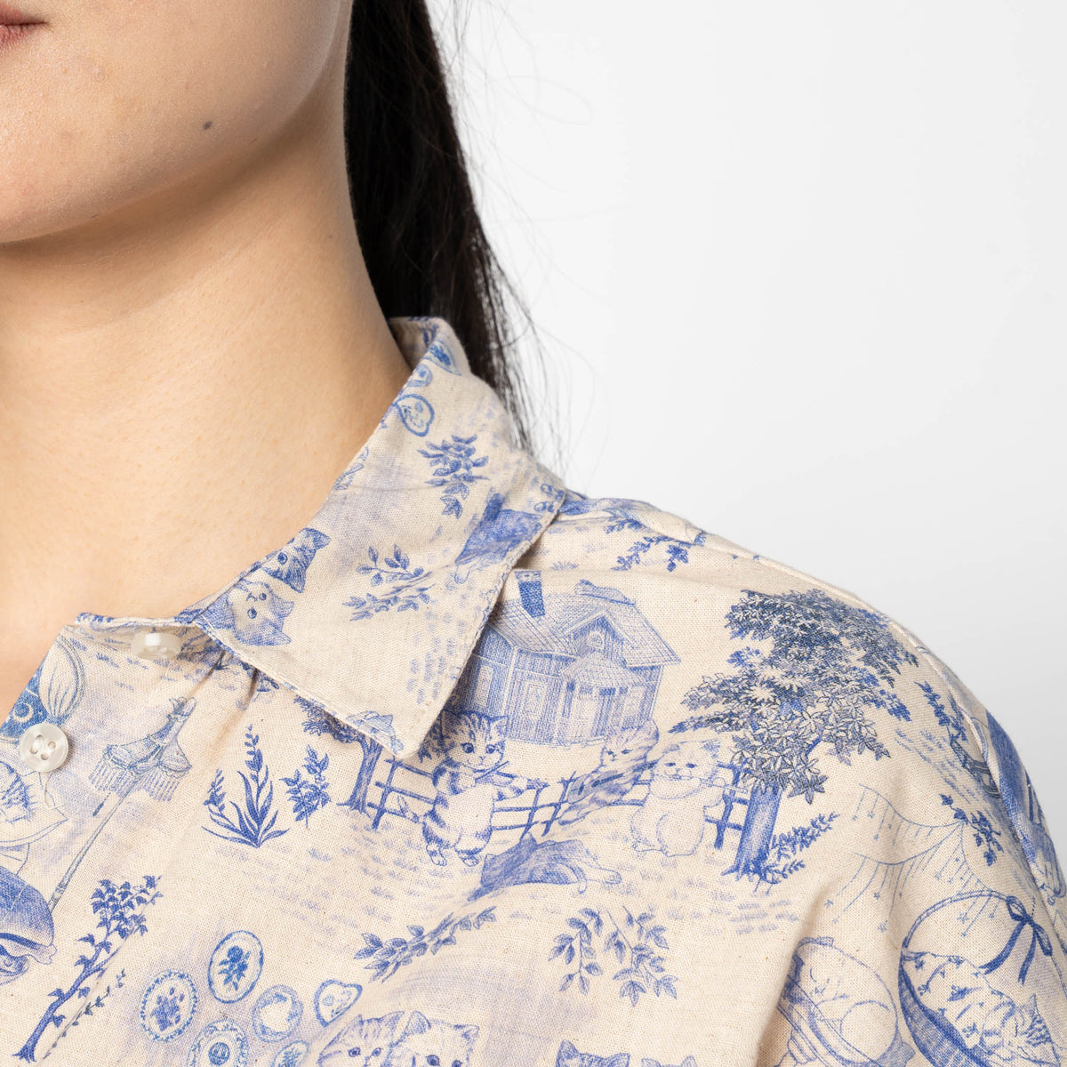 Billie Shirt - Linen Cats by Naked & Famous Denim