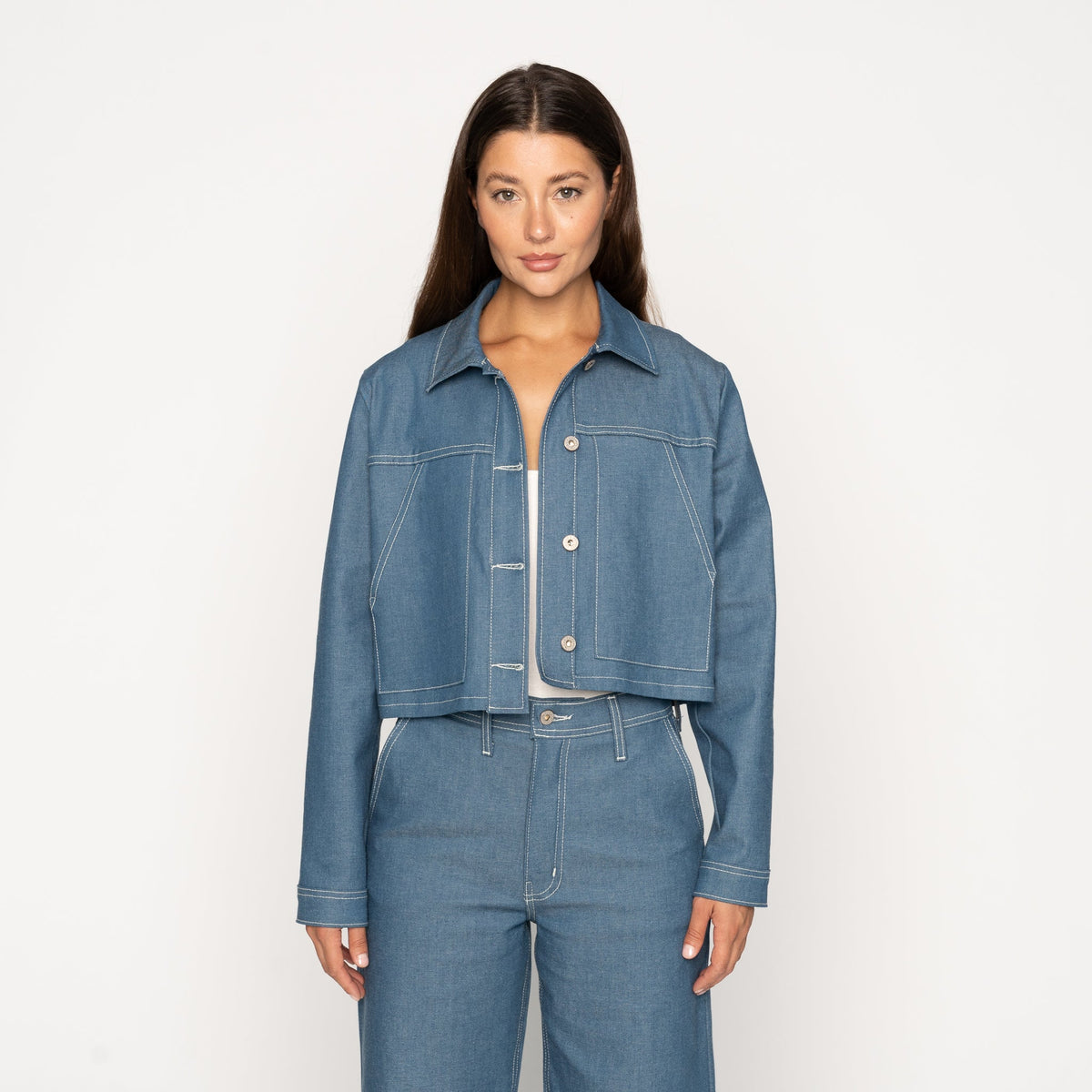 Cropped Jacket - Antique Blue Denim Stretch by Naked & Famous Denim