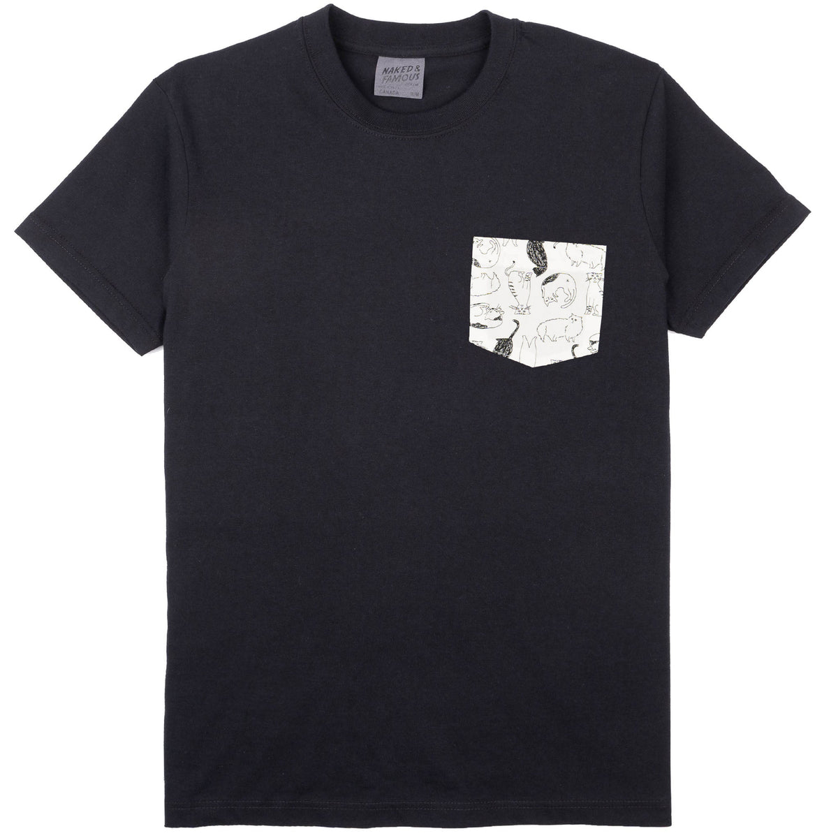 Pocket Tee - Black + Yoga Cats by Naked & Famous Denim