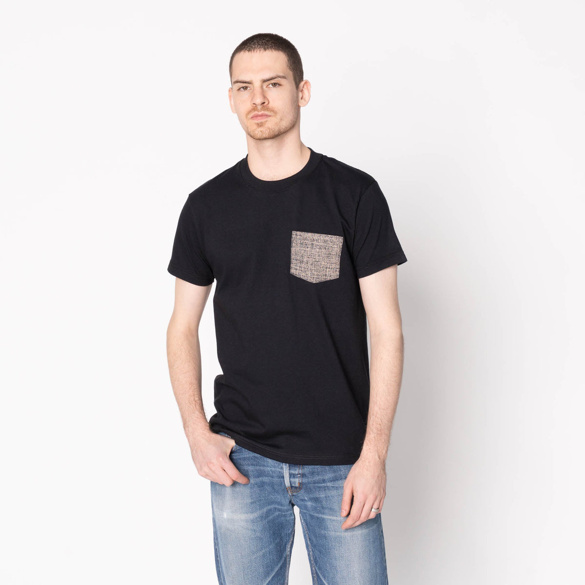 Pocket Tee - Black - Kimono Scramble - Indigo by Naked & Famous Denim